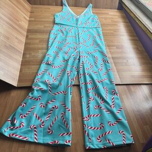 Shinesty Christmas candy cane wide leg one piece jumpsuit size med